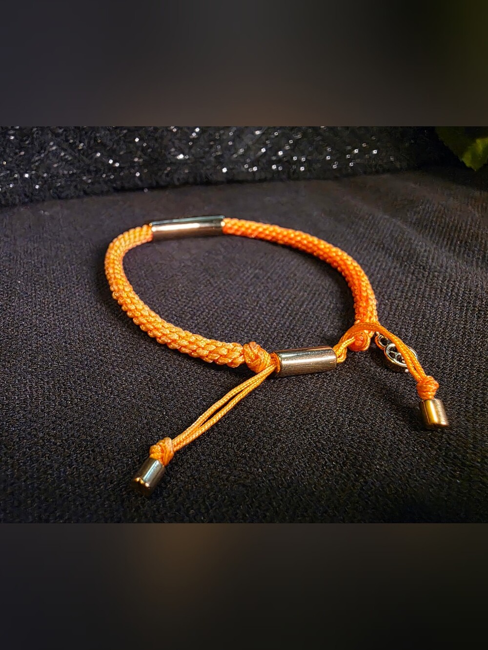 Michael Kors Orange Braided Cord Pavé Crystal Bar Adjustable Bracelet - Picture 3 of 4